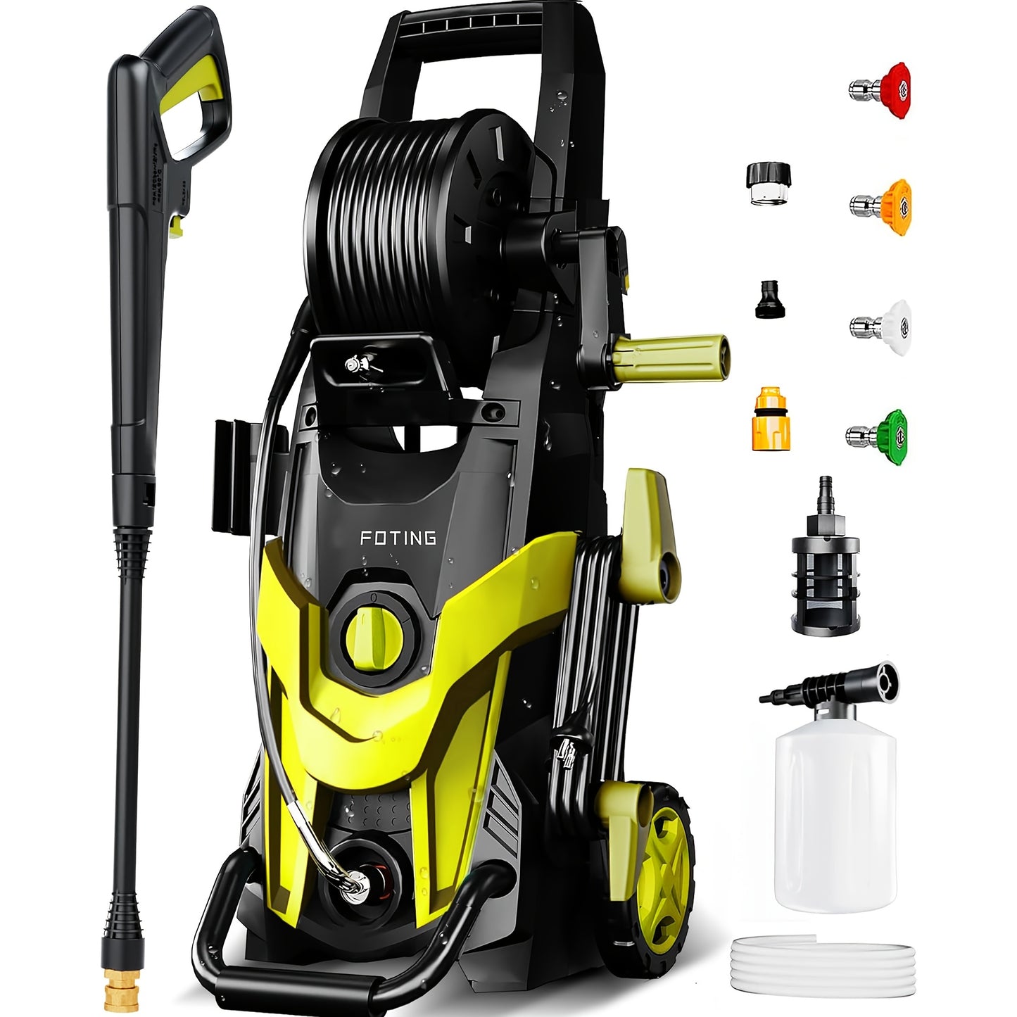 4500PSI Electric Pressure Washer | Power Cleaner with 4 Quick Connect Nozzles, Inlet Hose, Filter & Foam Cannon for Car, Patio, Fence & Household Cleaning