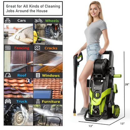 4500PSI Electric Pressure Washer | Power Cleaner with 4 Quick Connect Nozzles, Inlet Hose, Filter & Foam Cannon for Car, Patio, Fence & Household Cleaning