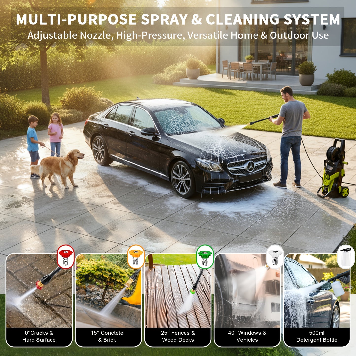 4500PSI Electric Pressure Washer | Power Cleaner with 4 Quick Connect Nozzles, Inlet Hose, Filter & Foam Cannon for Car, Patio, Fence & Household Cleaning