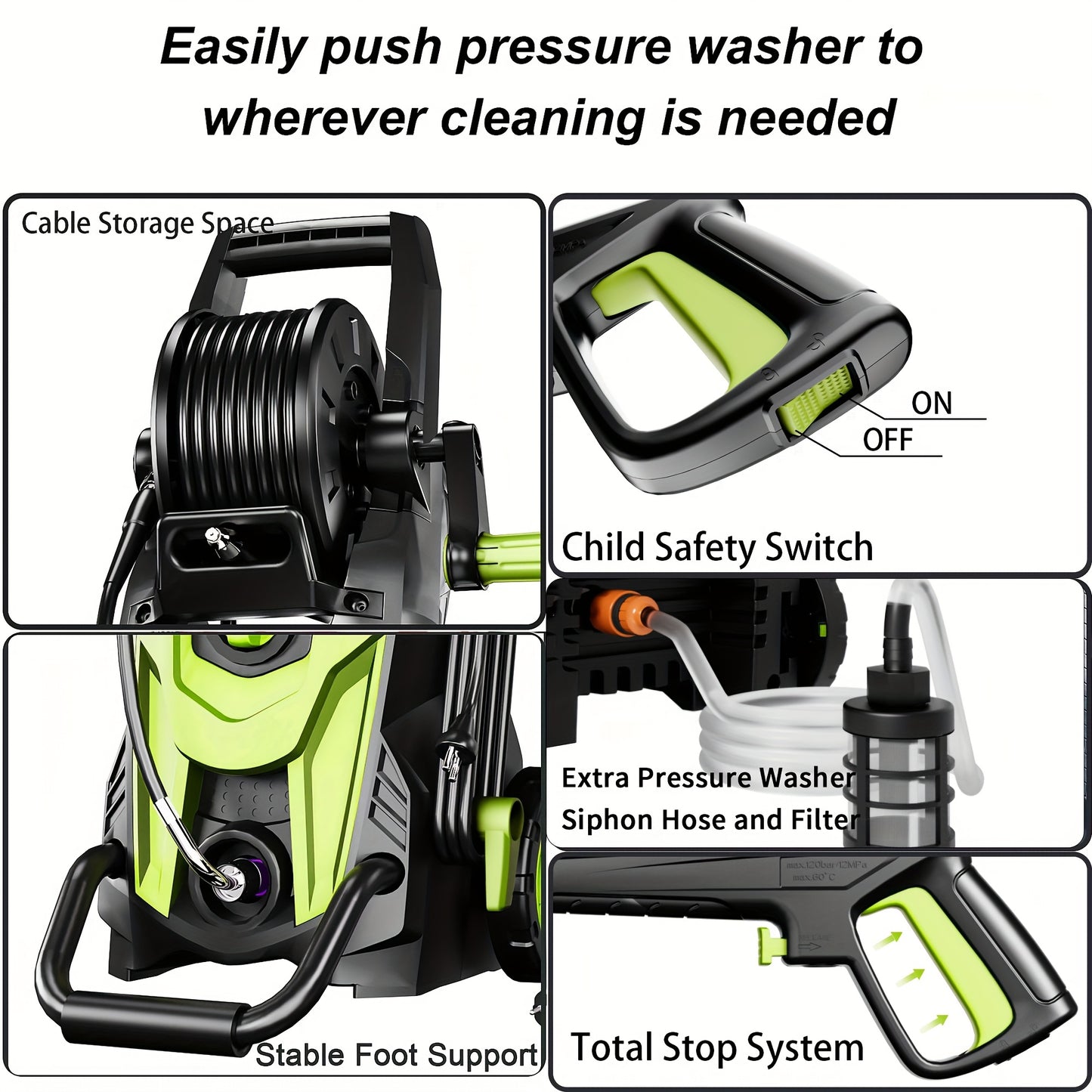 4500PSI Electric Pressure Washer | Power Cleaner with 4 Quick Connect Nozzles, Inlet Hose, Filter & Foam Cannon for Car, Patio, Fence & Household Cleaning