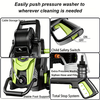 4500PSI Electric Pressure Washer | Power Cleaner with 4 Quick Connect Nozzles, Inlet Hose, Filter & Foam Cannon for Car, Patio, Fence & Household Cleaning