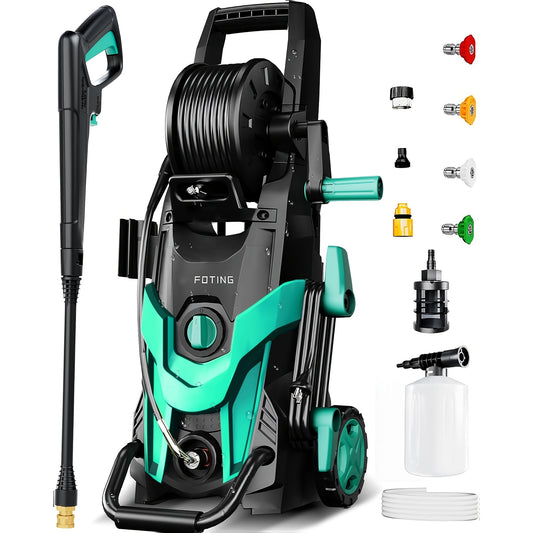 4500PSI Electric Pressure Washer | Power Cleaner with 4 Quick Connect Nozzles, Inlet Hose, Filter & Foam Cannon for Car, Patio, Fence & Household Cleaning