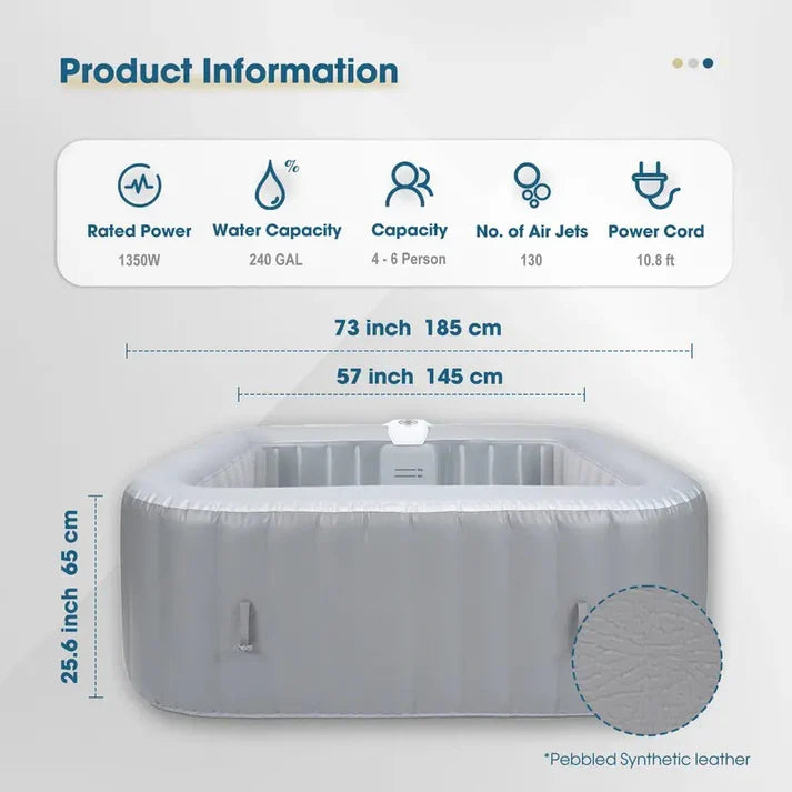 4–6 Person Inflatable Hot Tub | 130 Bubble Jets