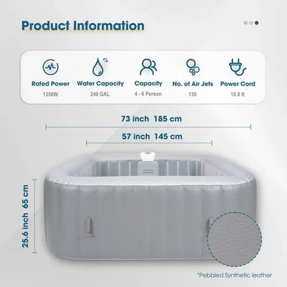 4–6 Person Inflatable Hot Tub | 130 Bubble Jets